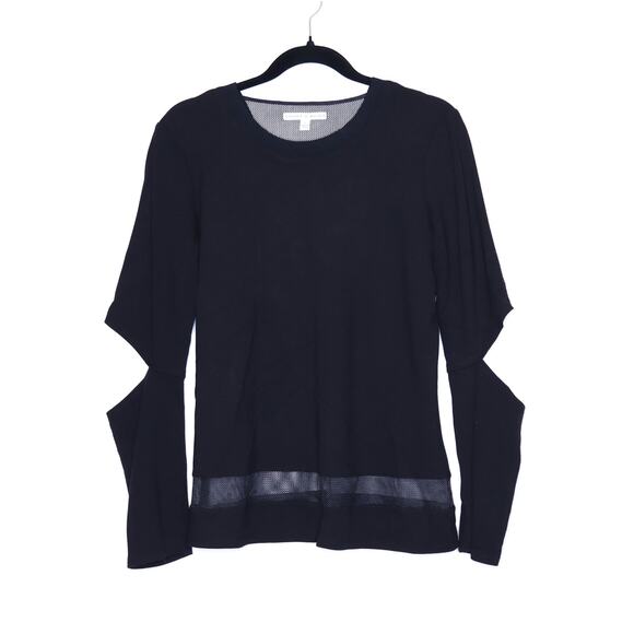 CHELSEA & WALKER Crew Split Elbow Top Black Mesh Long Sleeve Casual Women's L - Picture 1 of 11